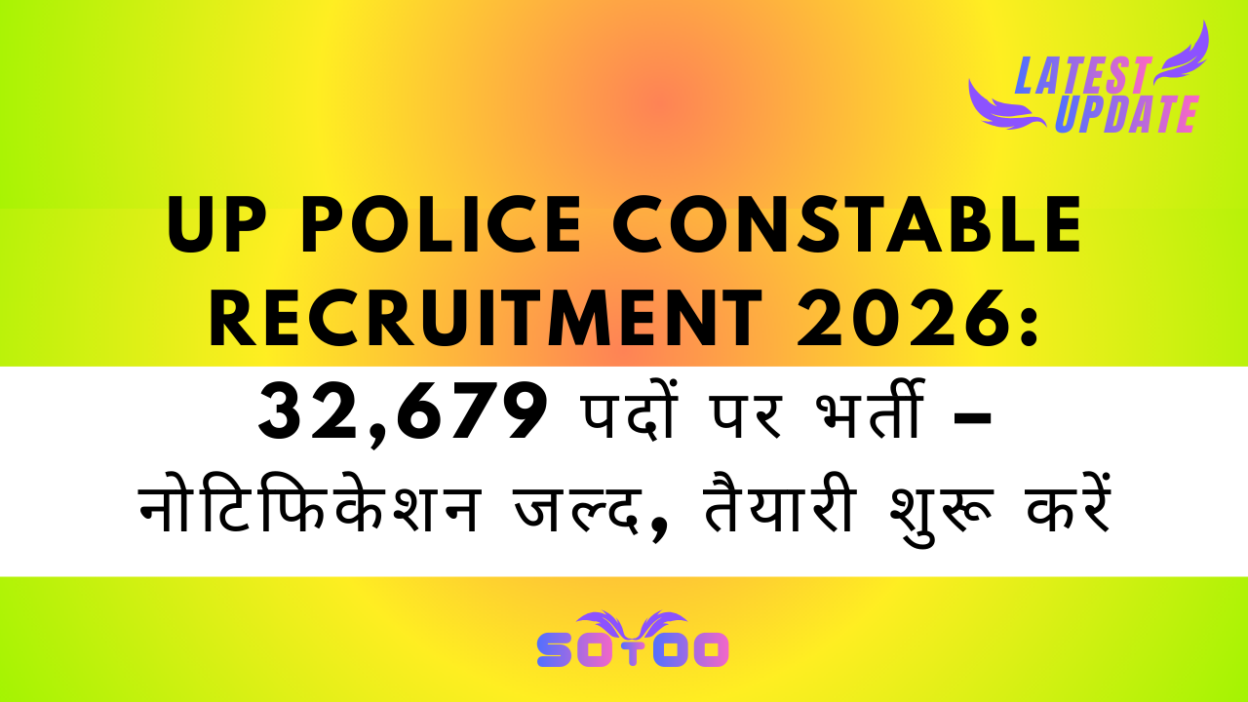 UP Police Constable Recruitment 2026: 32,679 पदों पर भर्ती – नोटिफिकेशन जल्द, तैयारी शुरू करें